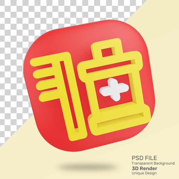 Icono de cuidado dental de representación 3D con fondo transparente