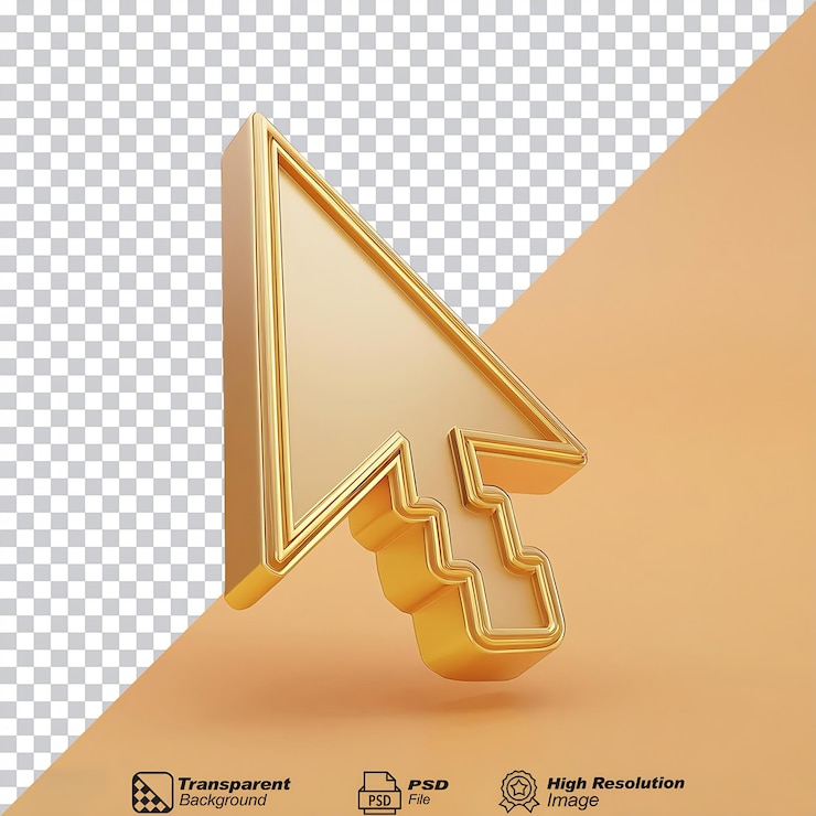 PSD icono del cursor dorado aislado en fondo transparente