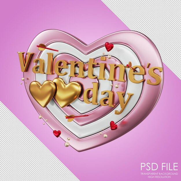 Icono de dardos de amor Inscripción dorada Dardos rosas con letras Día de San Valentín Darst en forma de corazón Corazones dorados Representación 3d Ilustración 3d