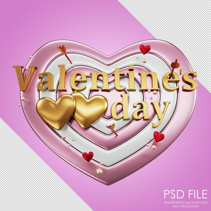 PSD icono de dardos de amor inscripción dorada dardos rosas con letras día de san valentín darst en forma de corazón corazones dorados representación 3d ilustración 3d