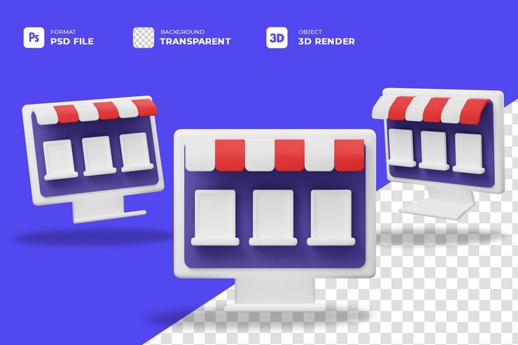PSD ícono de dekstop de tienda de varios ángulos 3d con fondo transparente