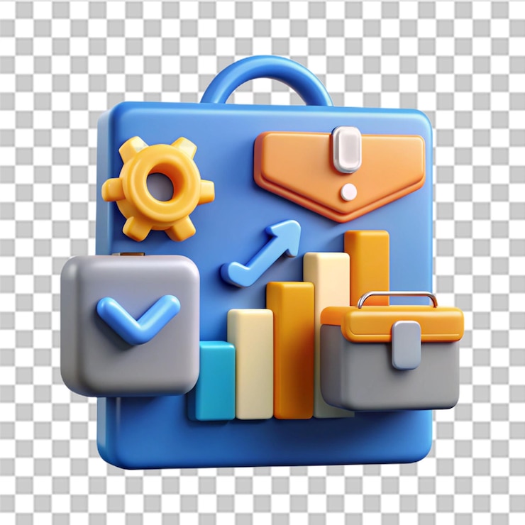 PSD icono de desarrollo de proyectos 3d informe financiero de negocios pasos de crecimiento éxito financiero estadísticas de marketing análisis de datos optimización de planificación de proyectos se puede utilizar para muchos propósitos vector 3d