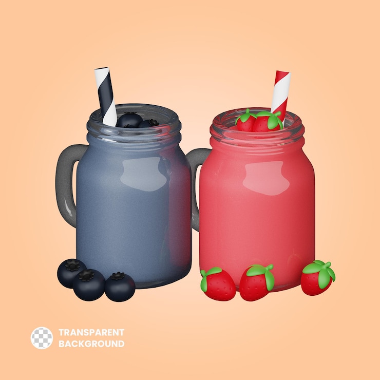 PSD icono de desayuno 3d de jugo de arándano y fresa