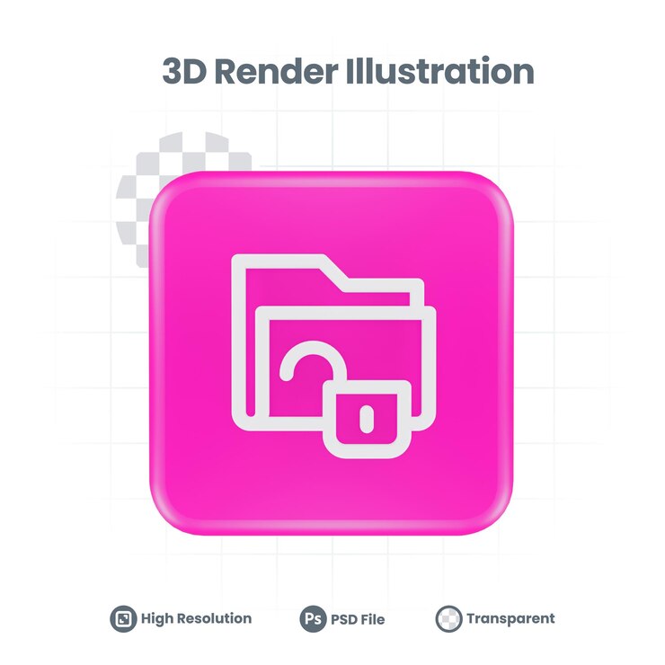 PSD icono desbloqueado de archivo realista 3d para promoción de redes sociales de aplicaciones móviles web