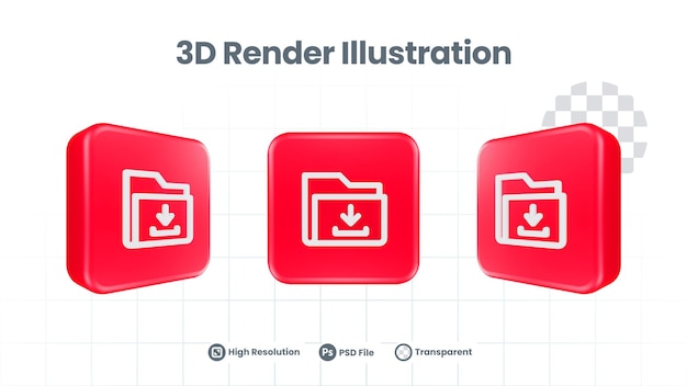 PSD icono de descarga de documentos realistas en 3d para la promoción de redes sociales de aplicaciones móviles web