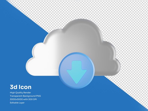 PSD icono de descarga de nube de ilustración 3d