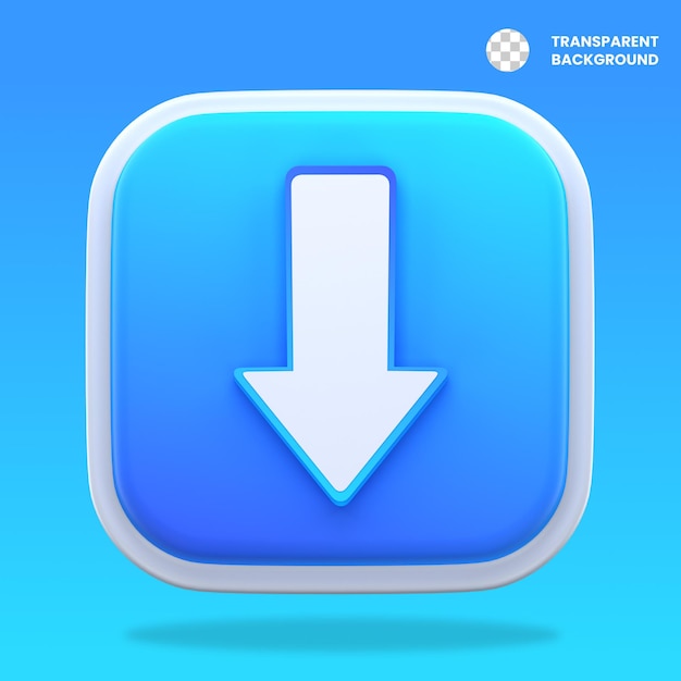 Icono de descarga renderizado en 3D en un botón azul
