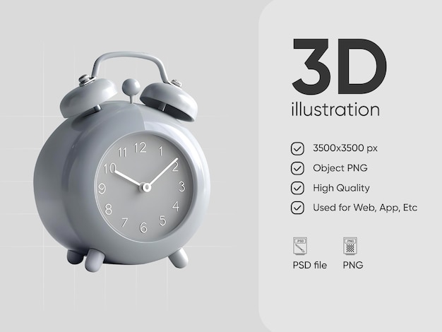 Icono de despertador PSD aislado render 3d