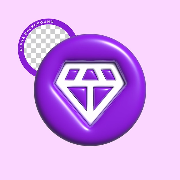 icono de diamante 3d en concepto púrpura. icono aislado.