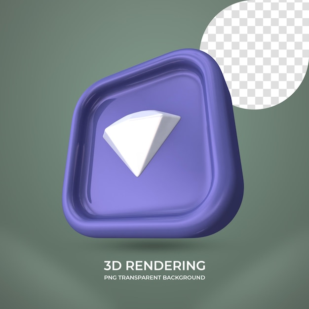 Icono de diamante Representación 3d aislado fondo transparente