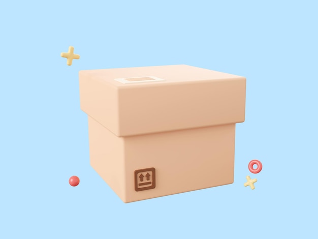 Icono de dibujos animados 3d de caja de paquete aislado sobre fondo azul ilustración 3d