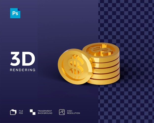 Icono de dinero de moneda 3d en 3d rendering aislado