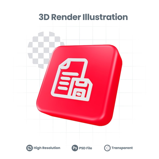 Icono de disquete de archivo realista 3D para promoción de redes sociales de aplicaciones móviles web