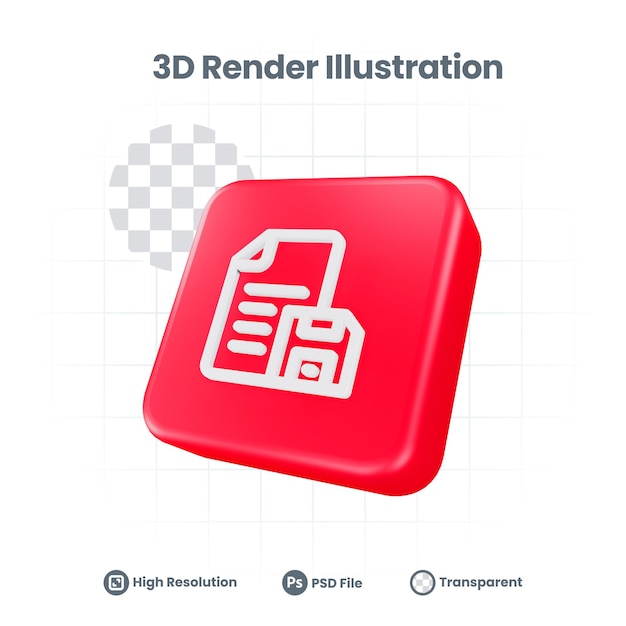 PSD icono de disquete de archivo realista 3d para promoción de redes sociales de aplicaciones móviles web