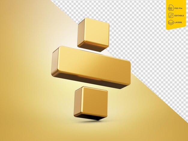 Ícono de división matemática dorada en fondo dorado Ilustración 3D