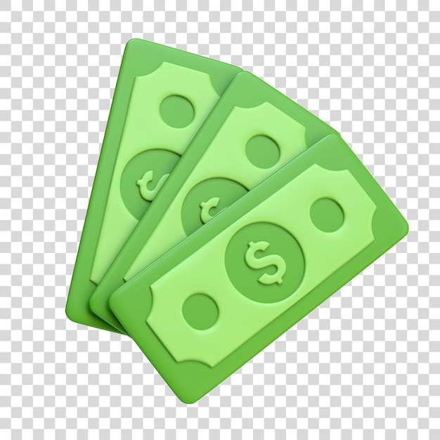 Icono de dólar de papel verde aislado sobre fondo blanco Concepto de pago y dinero Render 3D minimalista