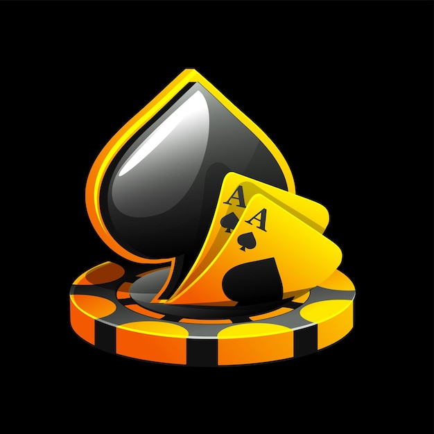 Icono dorado-negro para el casino Ilustración de tarjetas de póquer símbolo de pala y juegos de fichas
