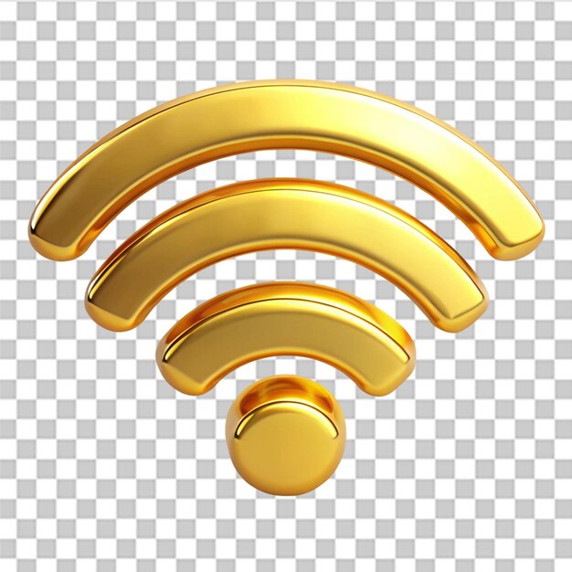 Icono dorado WiFi 3D transparente aislado sobre un fondo transparente