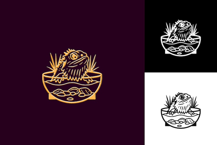PSD icono de dragón barbudo cabeza de dragón barba única con una ilustración de animales de diseño de arte vectorial
