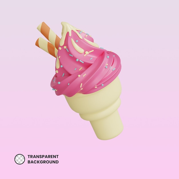 PSD icono de dulces 3d de helado de cono de fresa