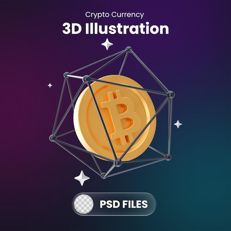 PSD ícono e ilustración de moneda de moneda digital criptográfica 3d para ilustración web de marketing digital