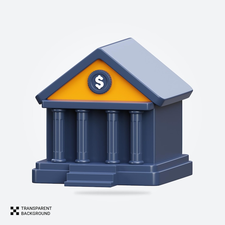 PSD el icono del edificio del banco de renderización psd 3d