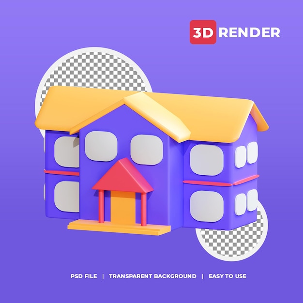 Icono de edificio de escuela 3d con fondo transparente