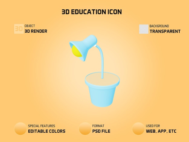 Icono de educación 3d bote de luz de estudio