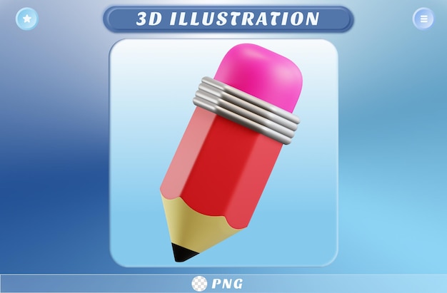 Icono de educación de lápiz de renderizado 3d