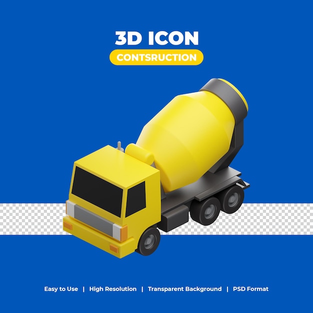 PSD icono de elementos de construcción de edificio de hormigonera con ilustración de renderizado 3d