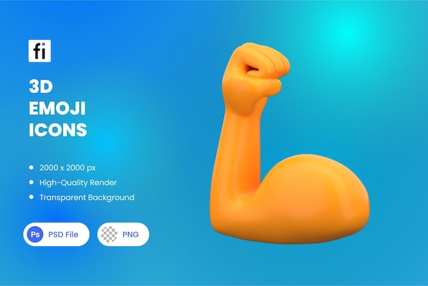Icono emoji 3D de un brazo naranja flexionando un músculo con el puño