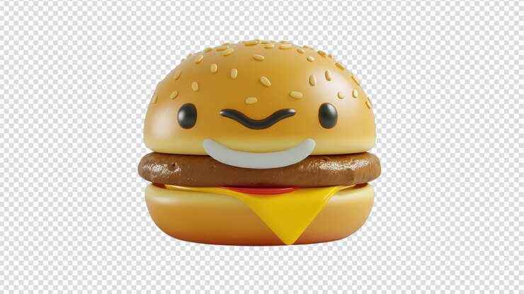 PSD icono de emoji de hamburguesa de dibujos animados en 3d para uso culinario
