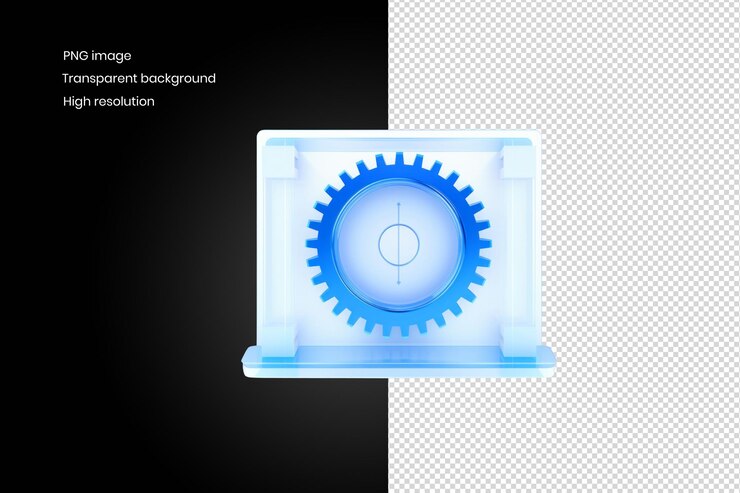 PSD el icono de engranaje azul con fondo blanco ha sido eliminado