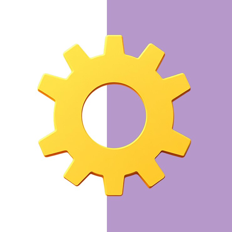 PSD un icono de un engranaje de configuración de aplicación con un diseño simple y minimalista con un color amarillo en un fondo blanco png