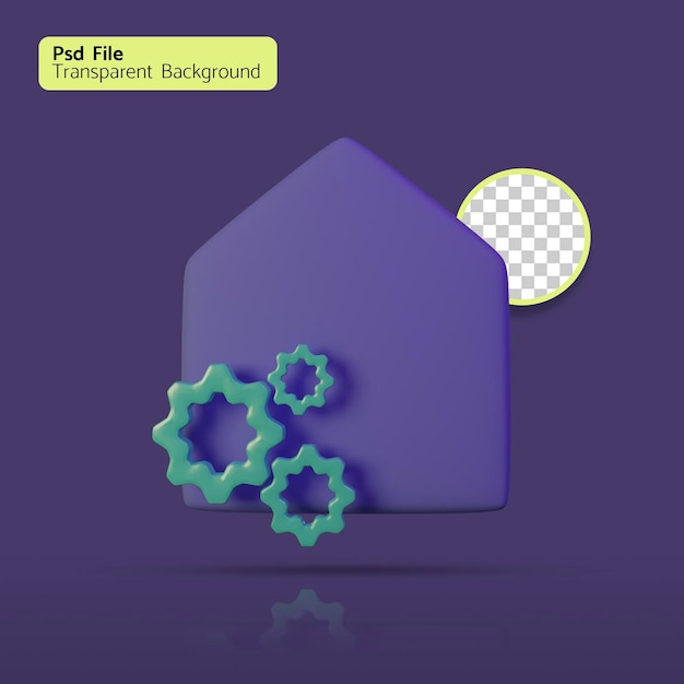 icono de engranaje de inicio minimalista 3d