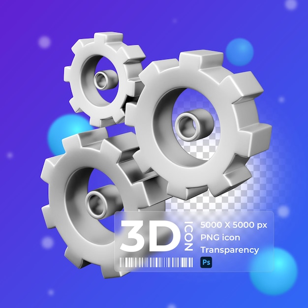 PSD Ícono de engranaje de representación 3d ícono de configuración 3d único ícono de engranaje de conjunto de modelo 3d simple sobre fondo blanco
