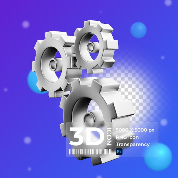 Ícono de engranaje de representación 3D Ícono de configuración 3d único ícono de engranaje de conjunto de modelo 3d simple sobre fondo blanco