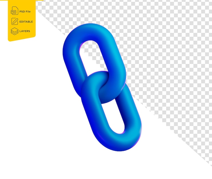 PSD icono de enlace de cadena azul 3d con un acabado brillante que simboliza la conexión y la unidad ilustración 3d