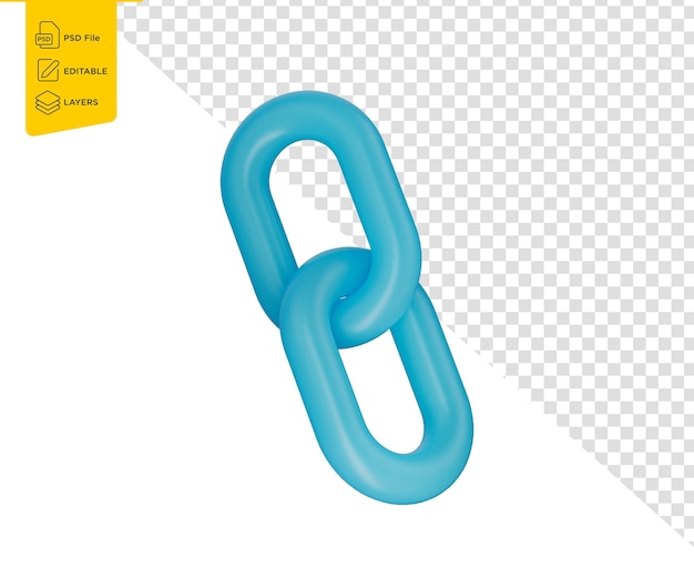 Icono de enlace de cadena azul 3D con un acabado brillante que simboliza la conexión y la unidad Ilustración 3D
