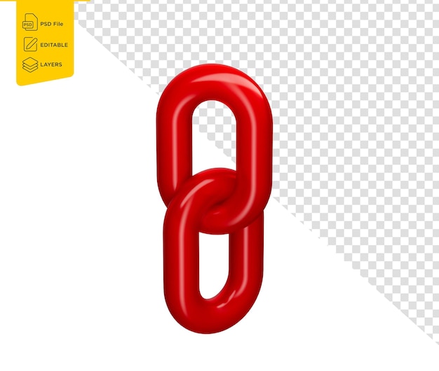 Icono de enlace de cadena rojo 3D con un acabado brillante que simboliza la conexión y la unidad Ilustración 3D