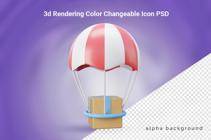 PSD icono de entrega de paracaídas 3d
