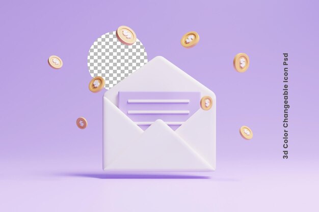 icono de envío de correo de inversión empresarial 3d o icono de concepto de envío de correo importante de negocio 3d