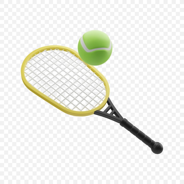 Icono de equipo de deportes de raqueta y pelota de tenis Ilustración de procesamiento 3d aislado