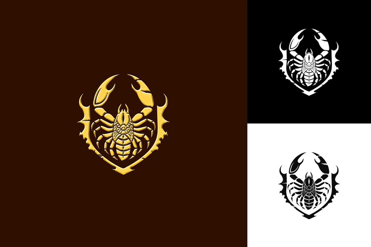 PSD icono del escorpión forma de aguijón con armadura como la frontera ilustración peligrosa diseño de arte vectorial de animales