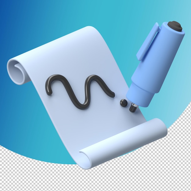 Icono de escritura de dibujo 3D con lápiz en papel