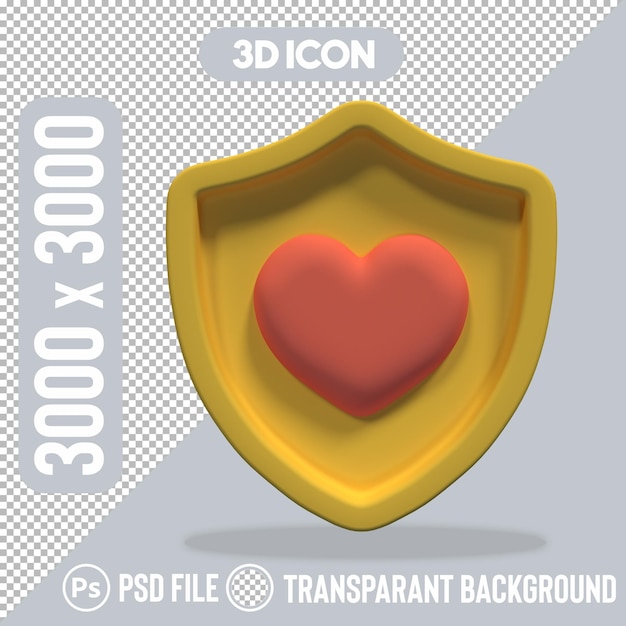 Icono de escudo 3D con corazón