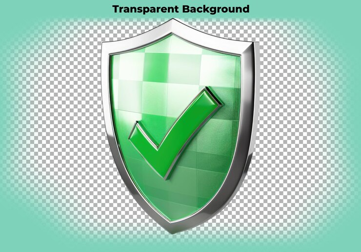 PSD ícono de escudo con una marca verde aislada en un fondo transparente