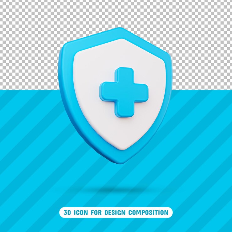 Icono de escudo de salud 3d en renderizado 3d