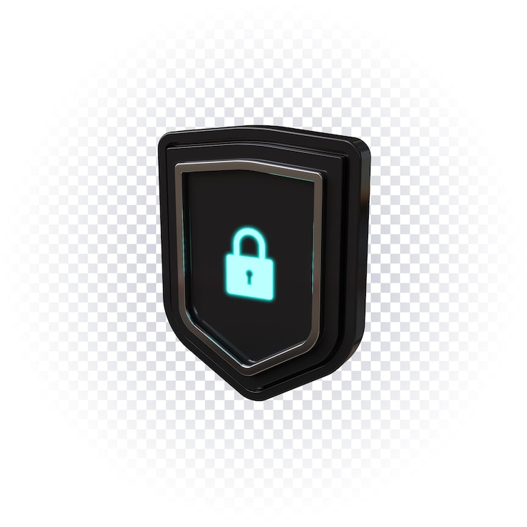 PSD icono de escudo de seguridad negro 3d render aislado