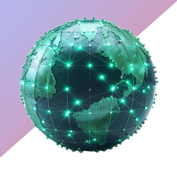 PSD ícono de estilo 3d con gradiente verde de red de globo sin fondo